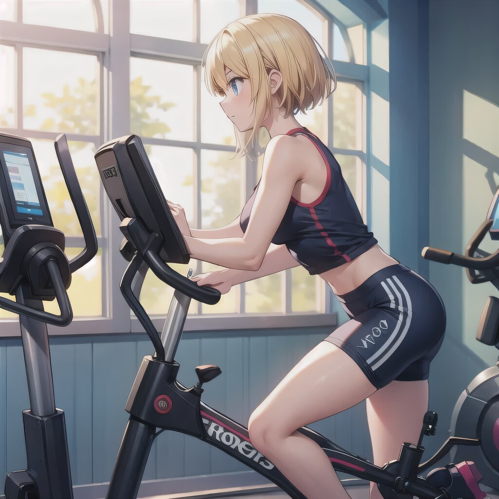 金髪ボブでエアロバイクの少女２