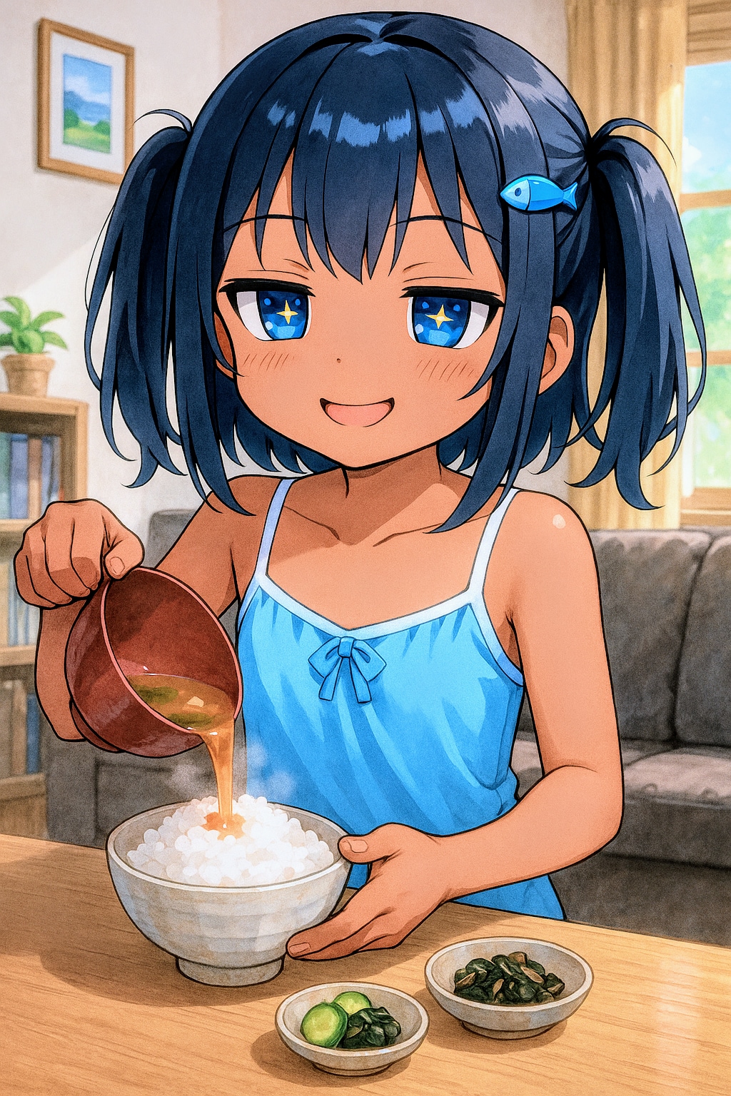 味噌汁かけご飯を食べるこなつちゃん