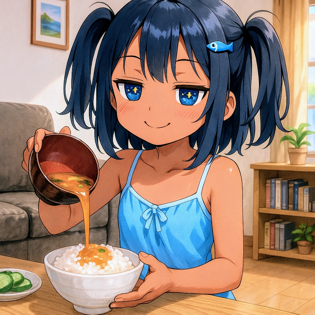 味噌汁かけご飯を食べるこなつちゃん