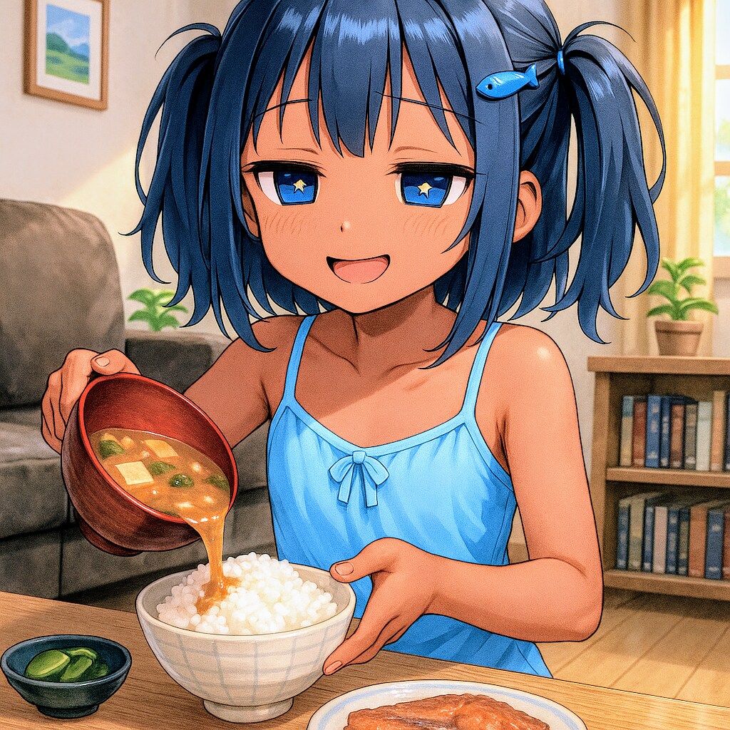 味噌汁かけご飯を食べるこなつちゃん
