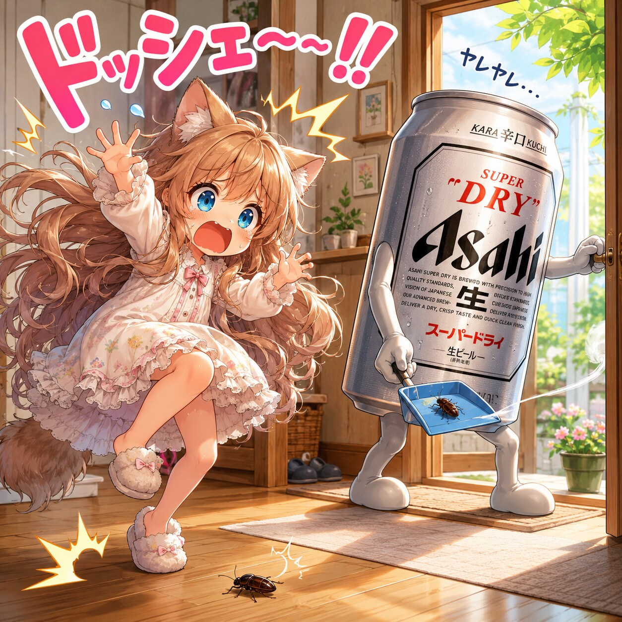 虫を見つけてビックリしている小さな女の子
