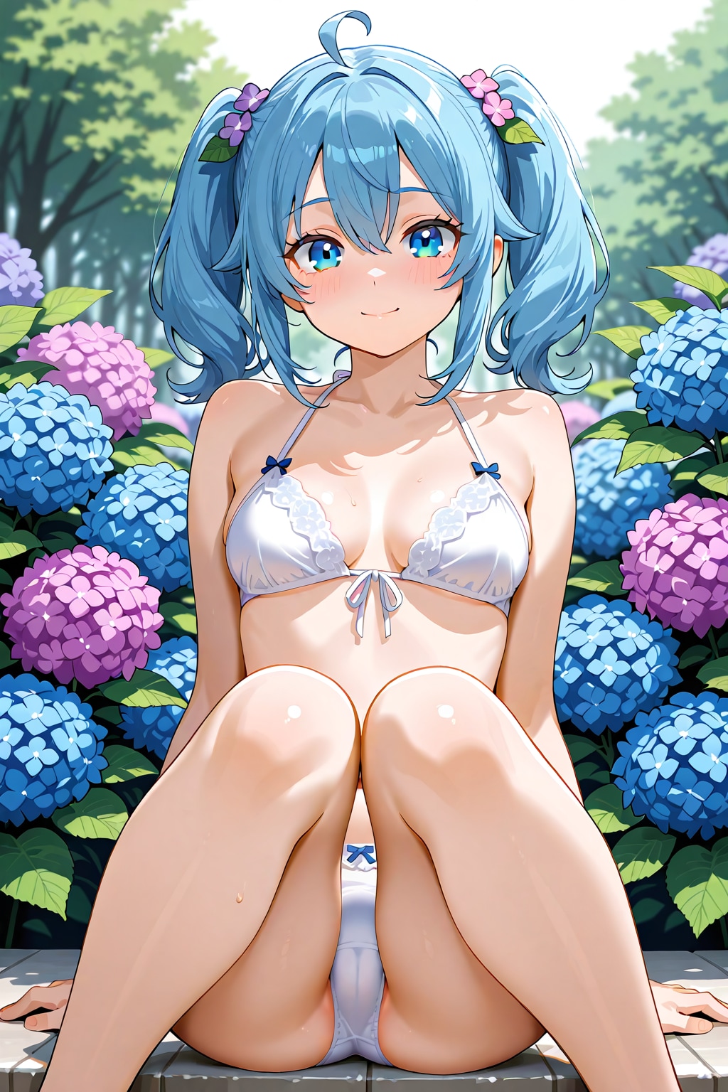 アジサイと下着娘