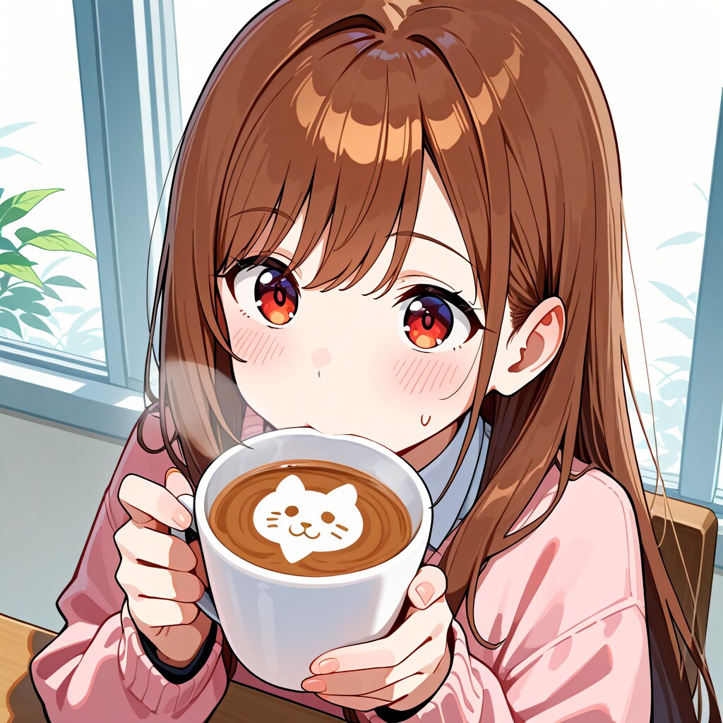 カフェラテを飲む女の子