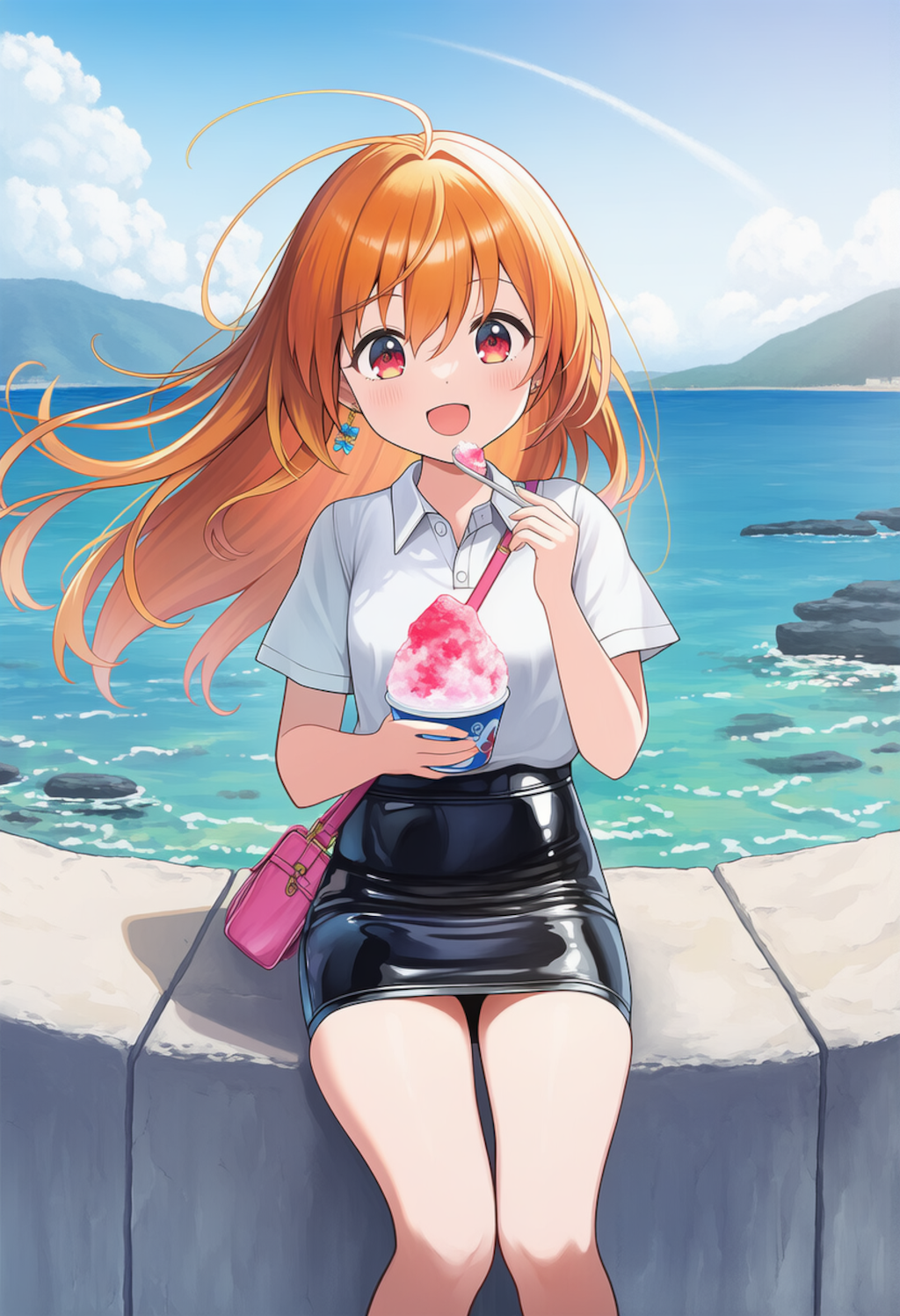 ららちゃん　海辺でおやつタイム