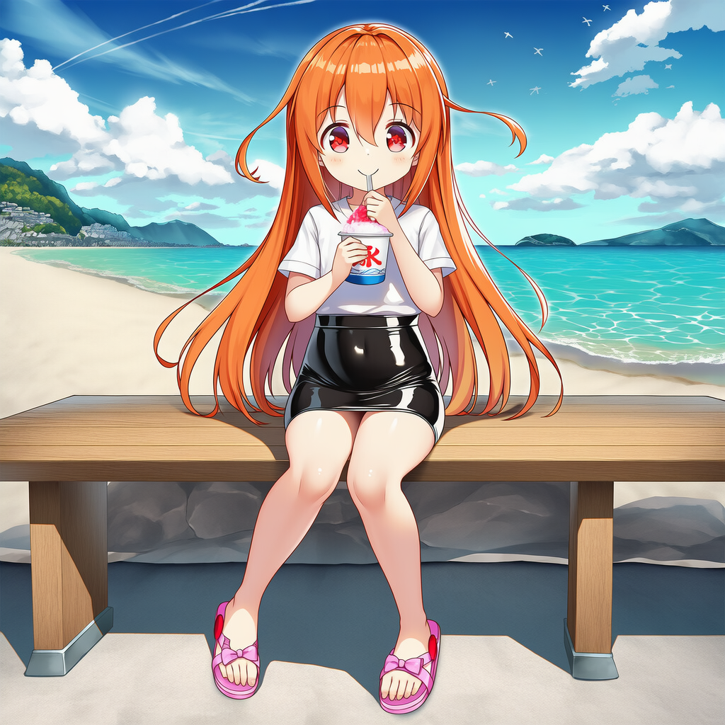 ららちゃん　海辺でおやつタイム