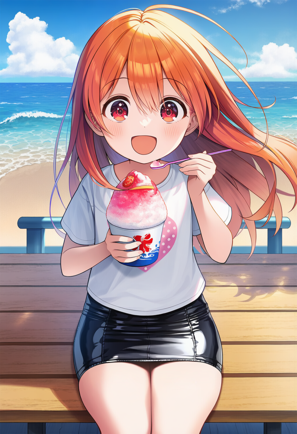 ららちゃん　海辺でおやつタイム