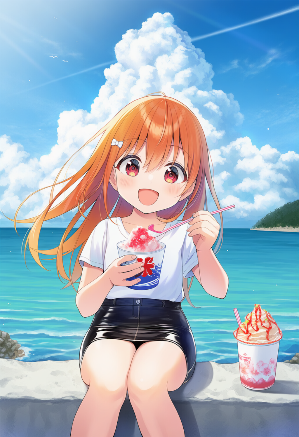 ららちゃん　海辺でおやつタイム