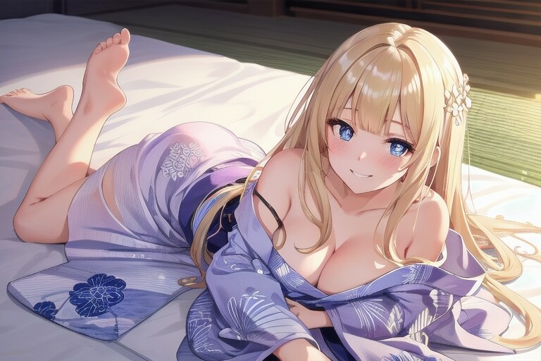 blonde hair girl test 8 Yukata