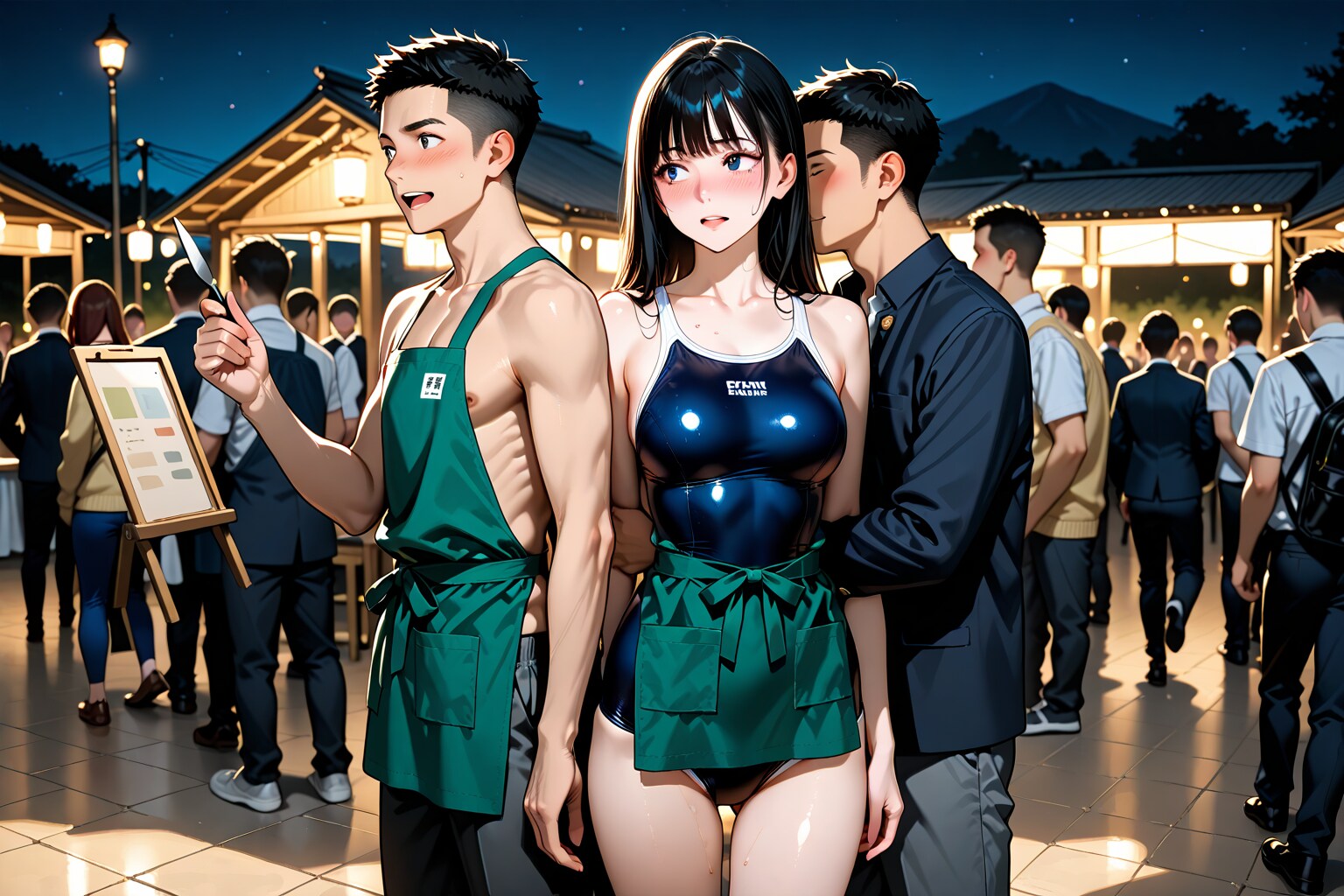 屋台村でスク水。