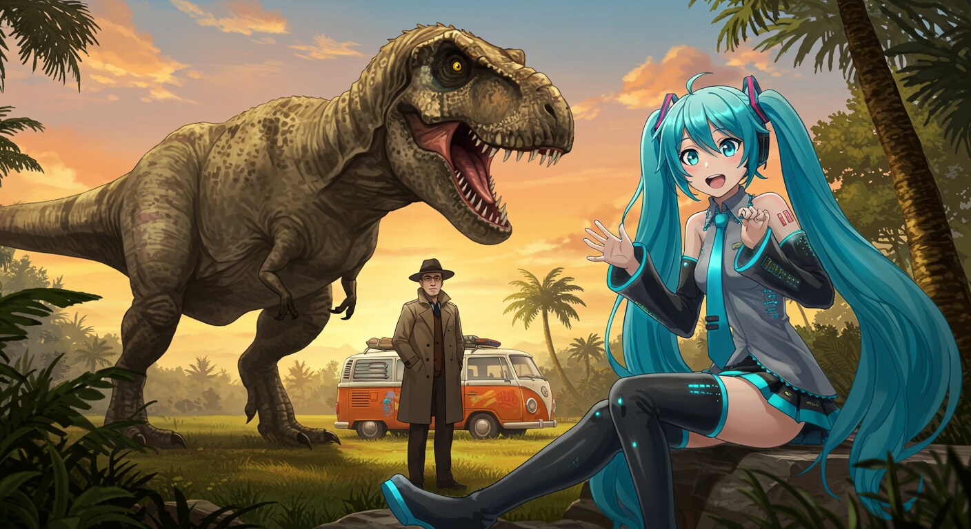 ジュラシックパークと初音ミク　　リメイク版 | の人気AIイラスト・グラビア