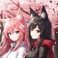 キツネ娘と桜 2枚目