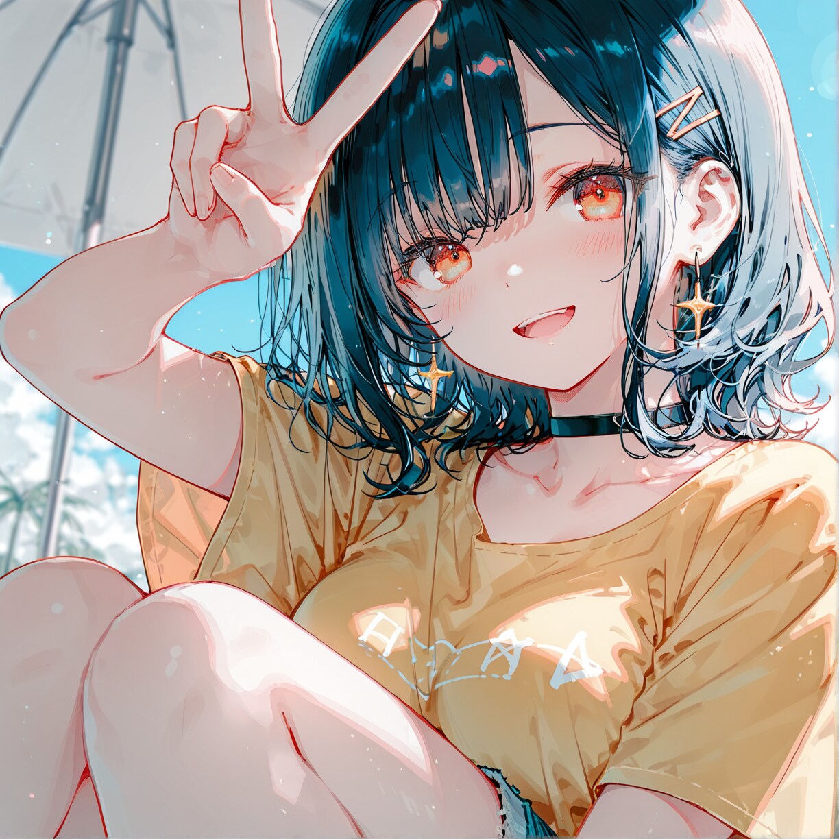 真夏のピースサイン