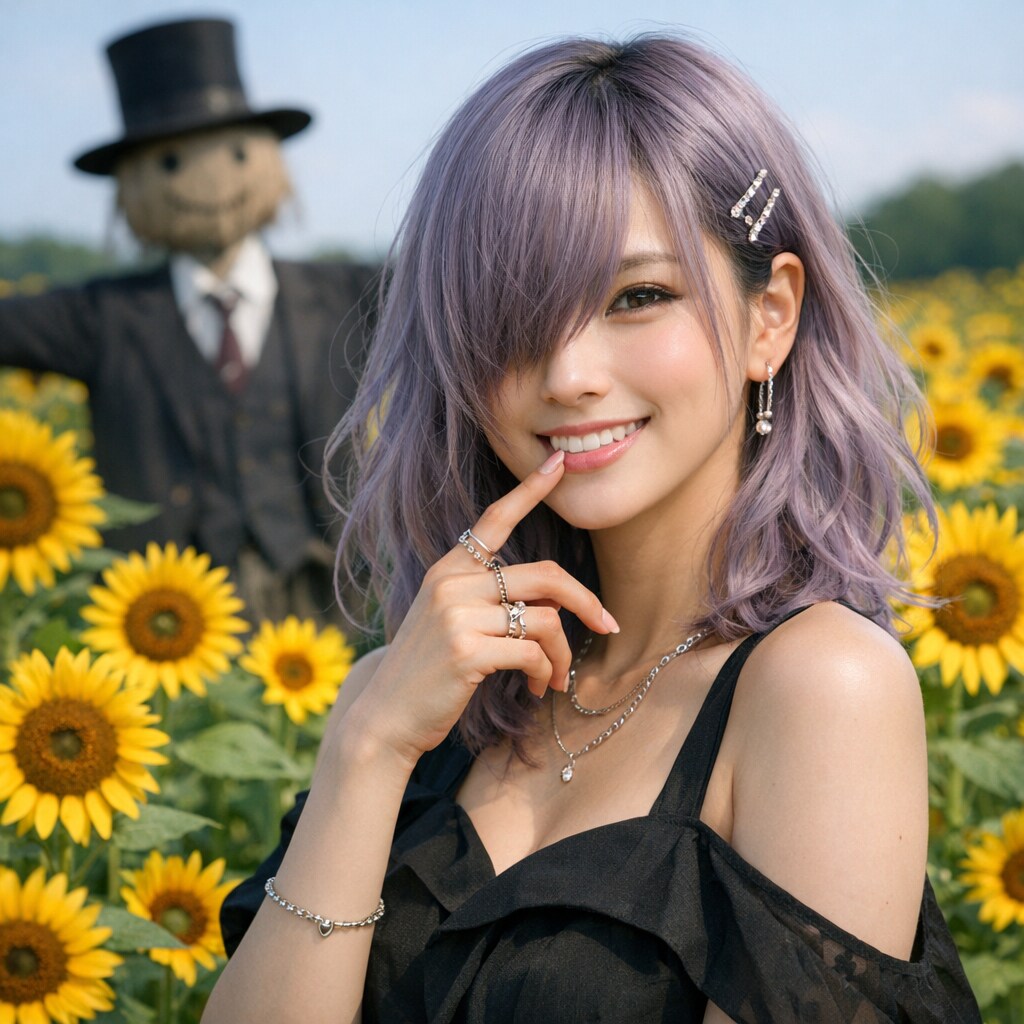 🌻と案山子と紫髪の人