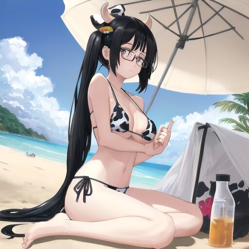 黒髪メガネ 牛ビキニ