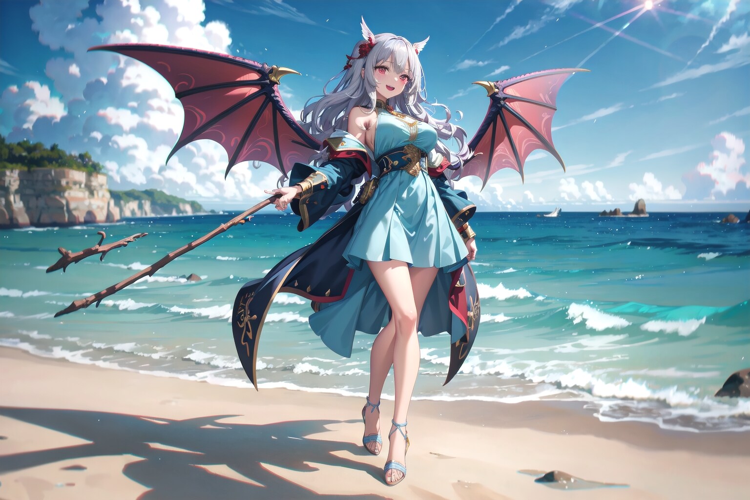 海辺でドレス
