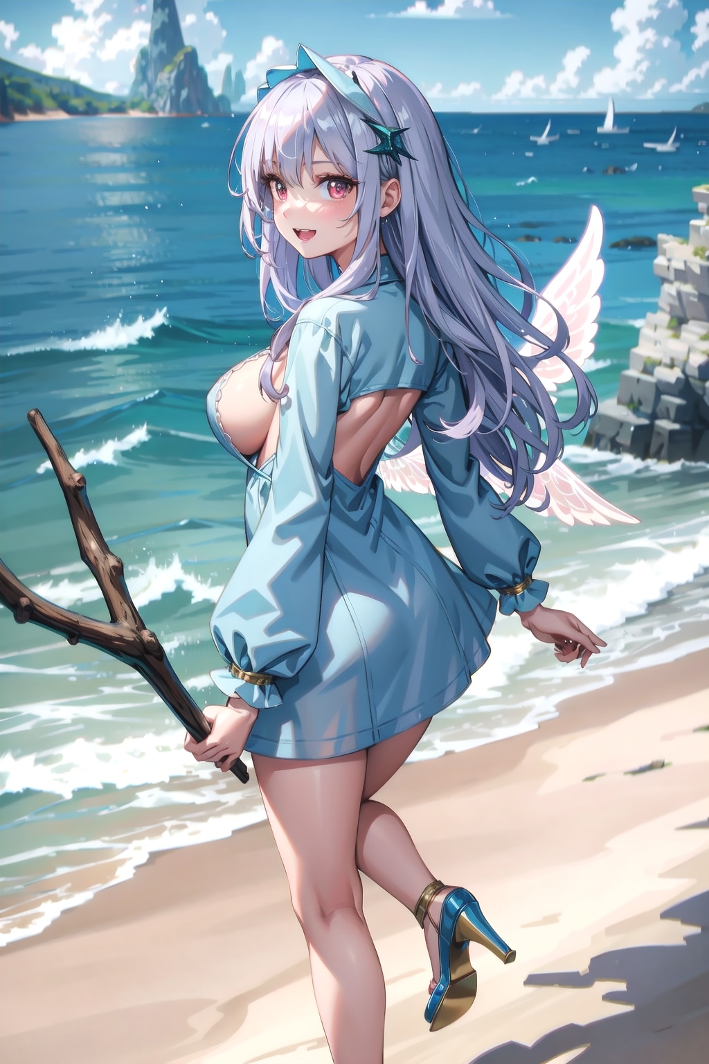 海辺でドレス