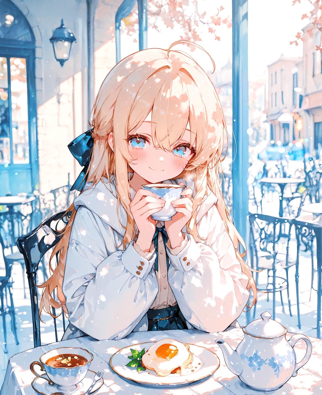 カフェで休憩の少女