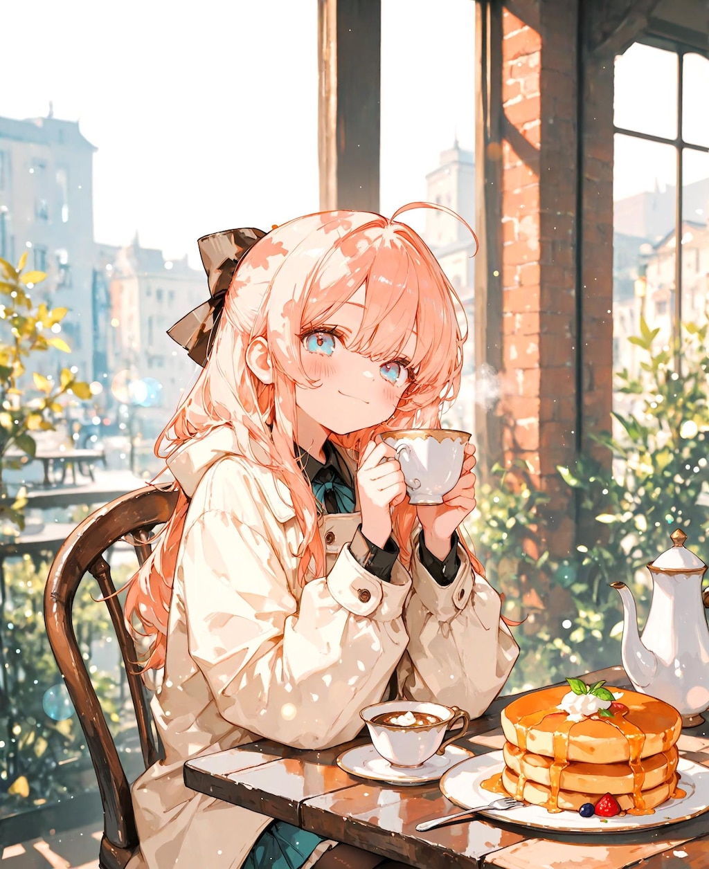 カフェで休憩の少女