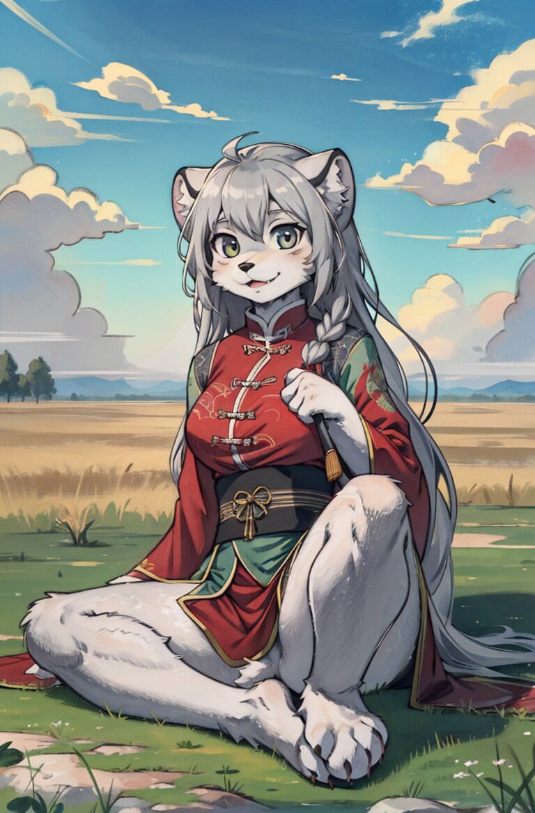 草原で