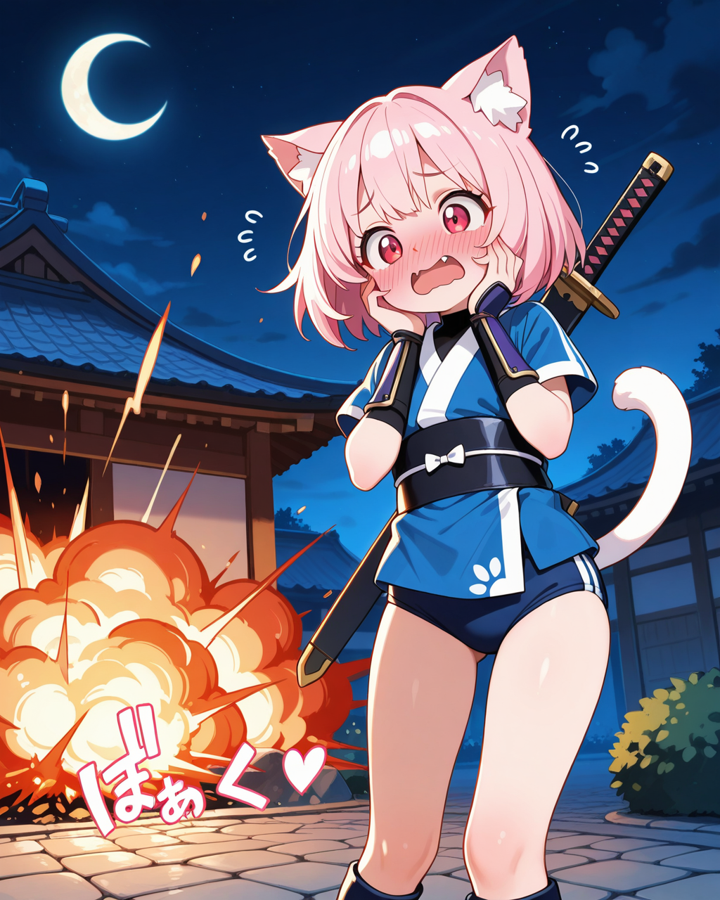 隠密行動に失敗した忍ルマねこ。