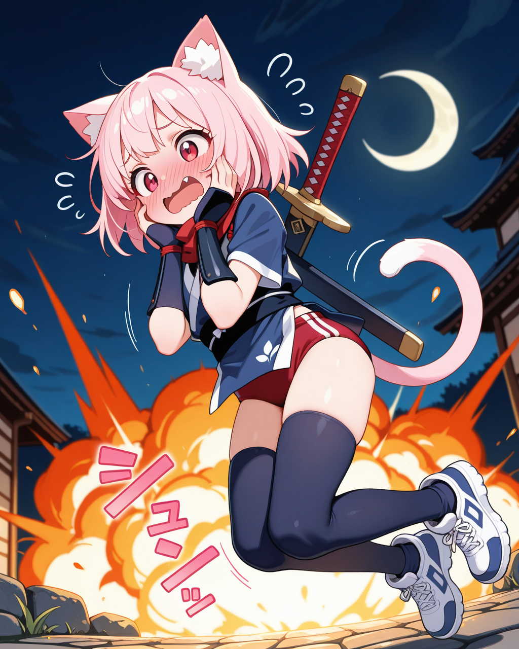 隠密行動に失敗した忍ルマねこ。