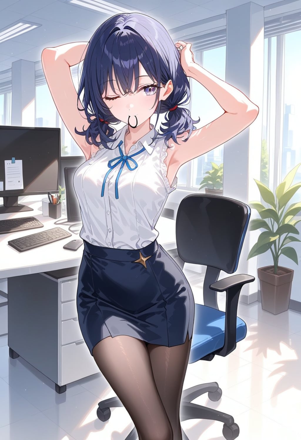Days AI「今、髪をまとめてるから少し待ってね。」