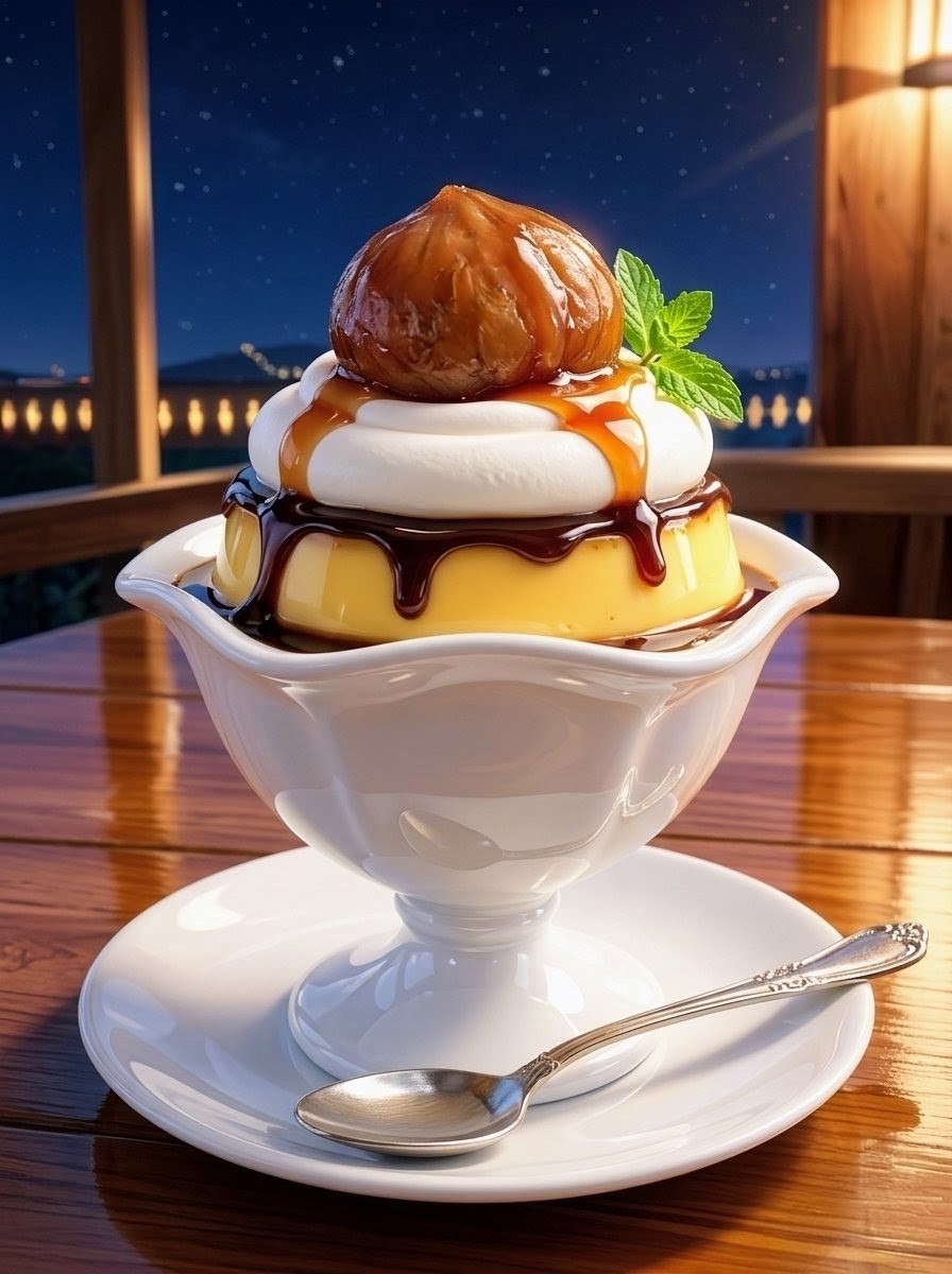 プリン　栗の甘露煮乗せ | の人気AIイラスト・グラビア