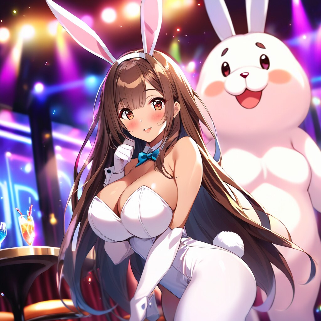 グラマラスバニーガールさんと、謎のガタイ良きウサギマスコットさん