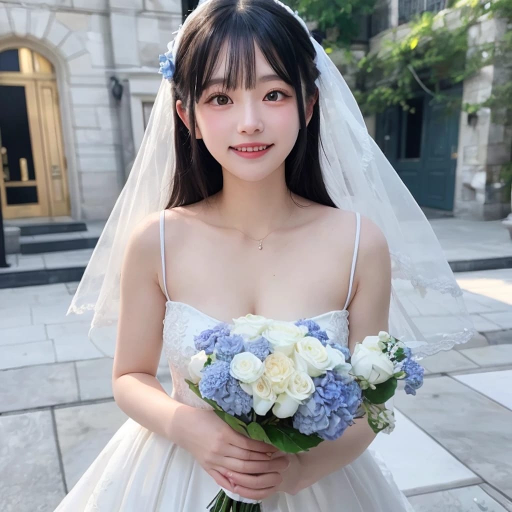 黒髪ロングでウェディングドレスの美女１５３