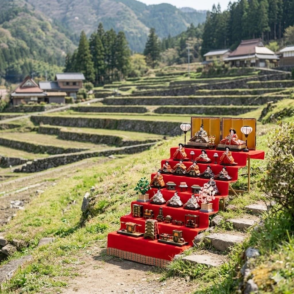 段々畑っぽい雛祭りの雛壇