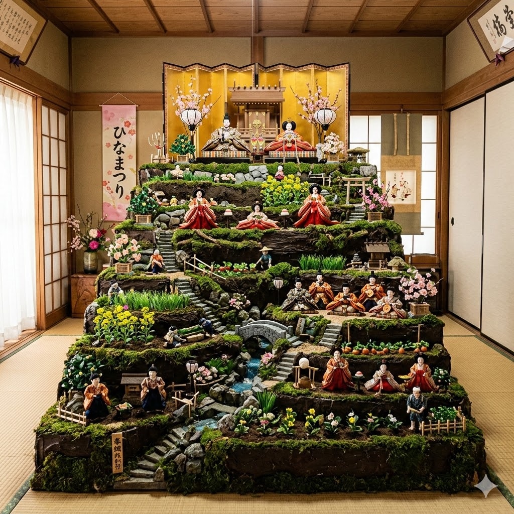 段々畑っぽい雛祭りの雛壇