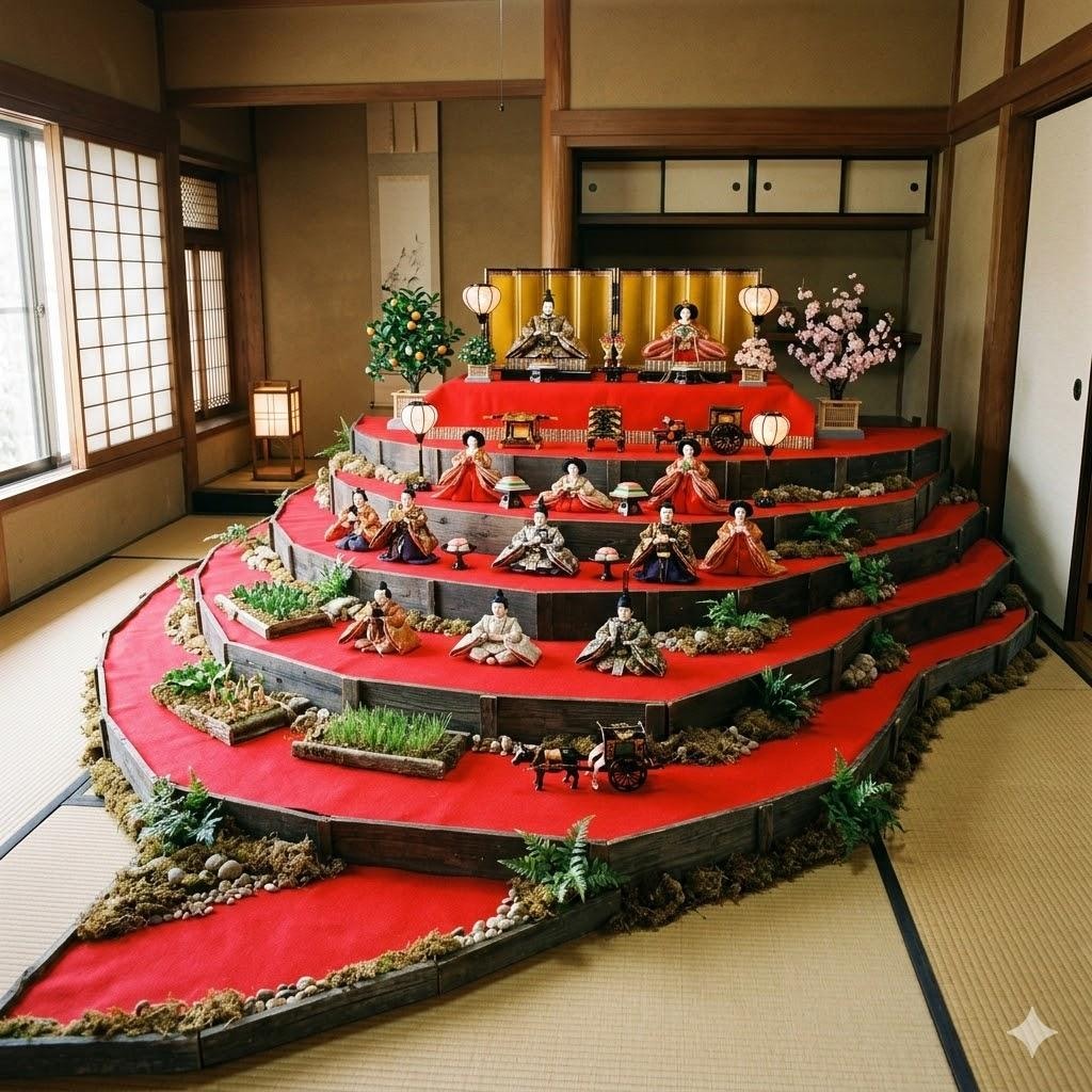 段々畑っぽい雛祭りの雛壇