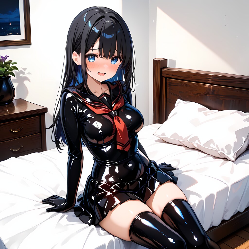 黒エナメルセーラー服長手袋サイハイソックス