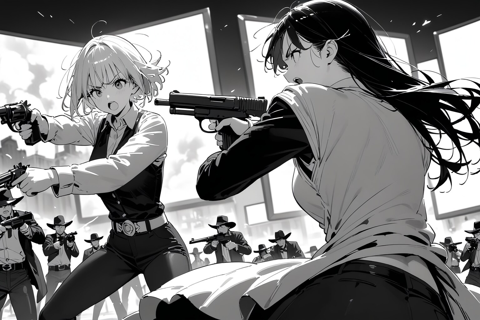 状況がちょっと分からん銃撃戦 | の人気AIイラスト・グラビア