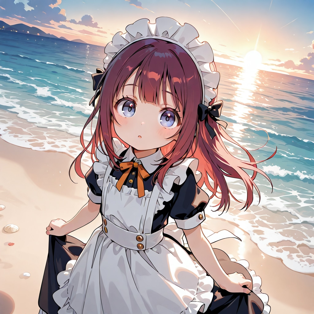 メイドちゃんと海デート | の人気AIイラスト・グラビア