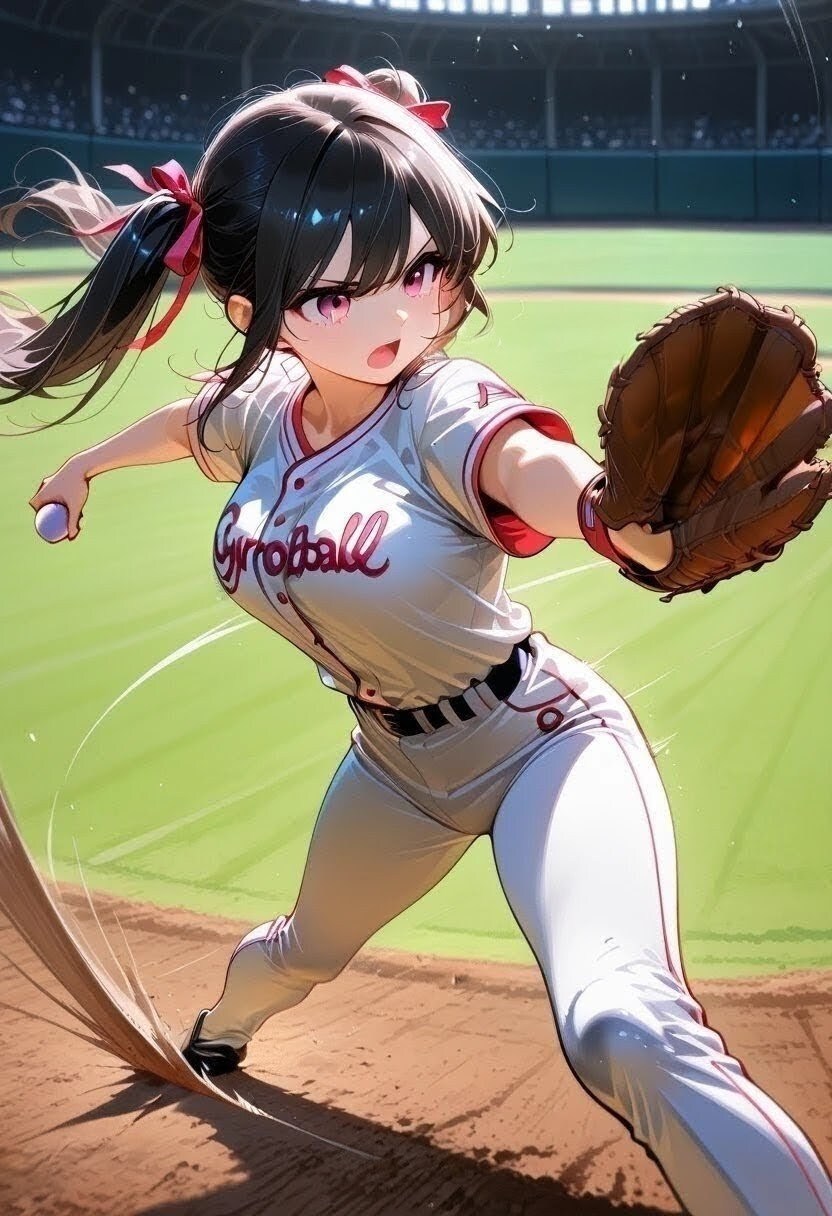 野球少女（黒髪ツインテ娘）