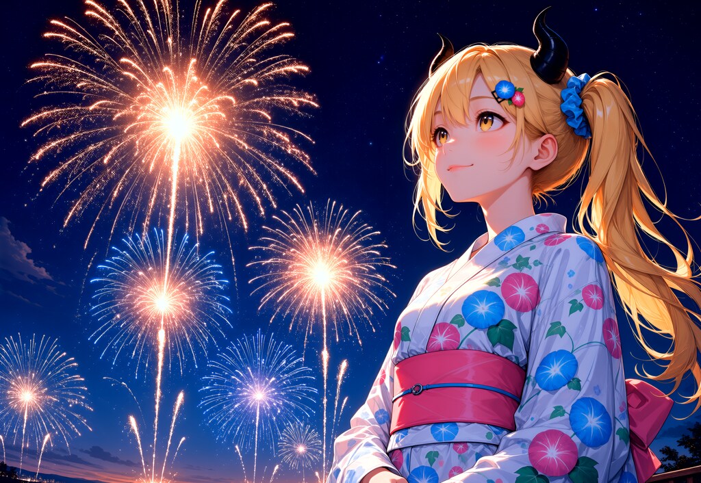夏の花火と女鬼高生さん