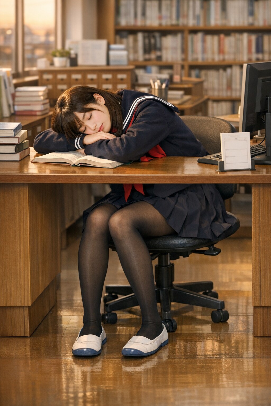 居眠り(黒パンスト)
