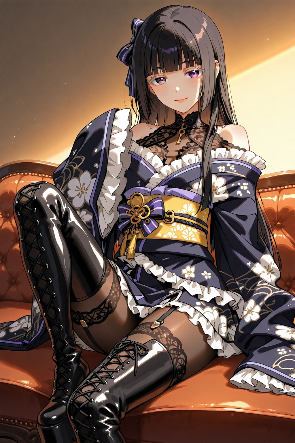 着物ミニスカロングブーツ③