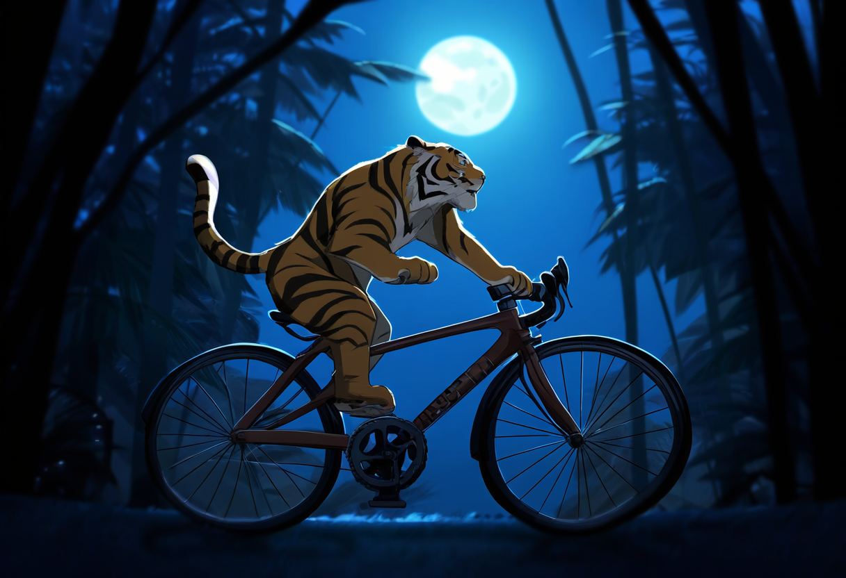 自転車に乗って走るトラ