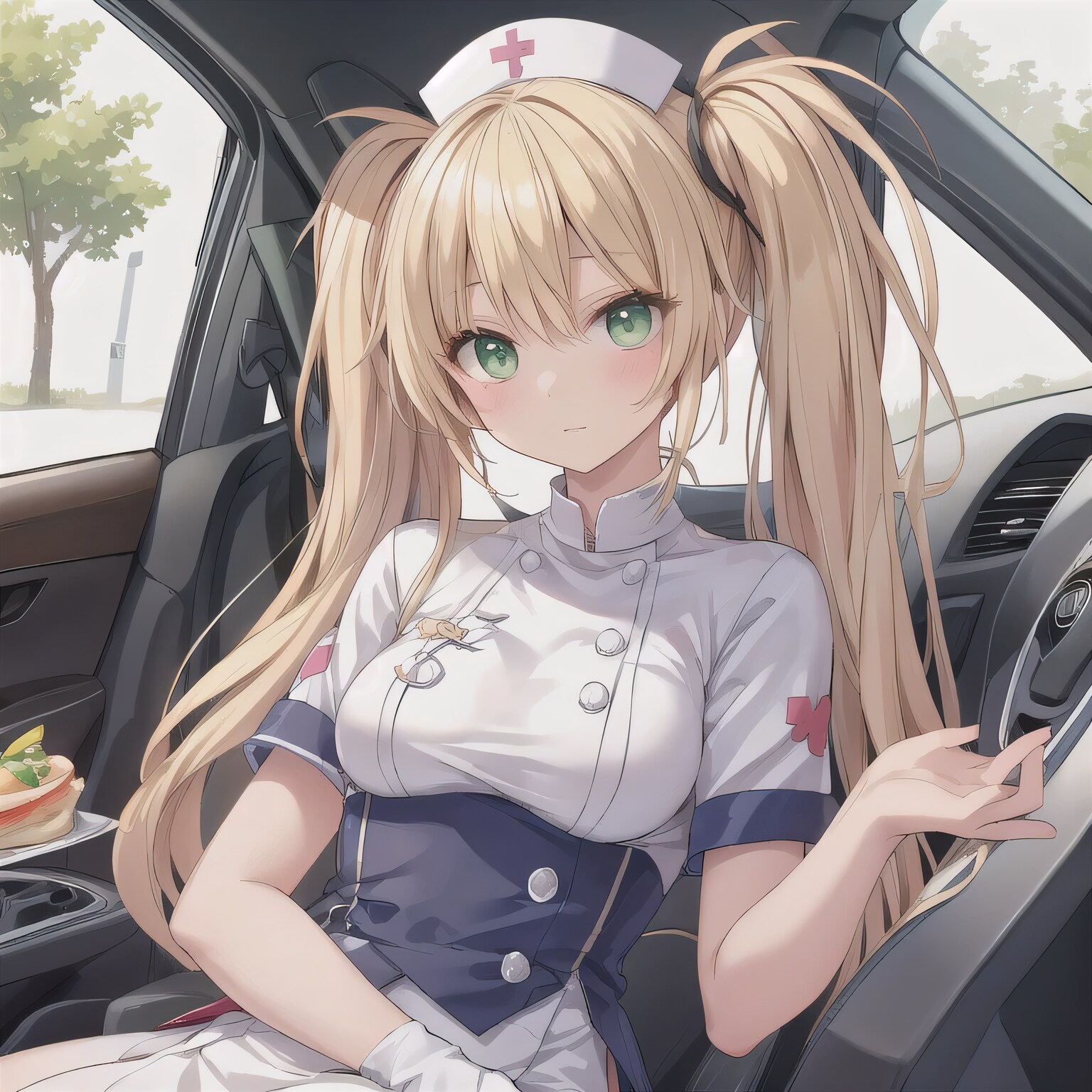 金髪ロングで車内の少女８ | の人気AIイラスト・グラビア