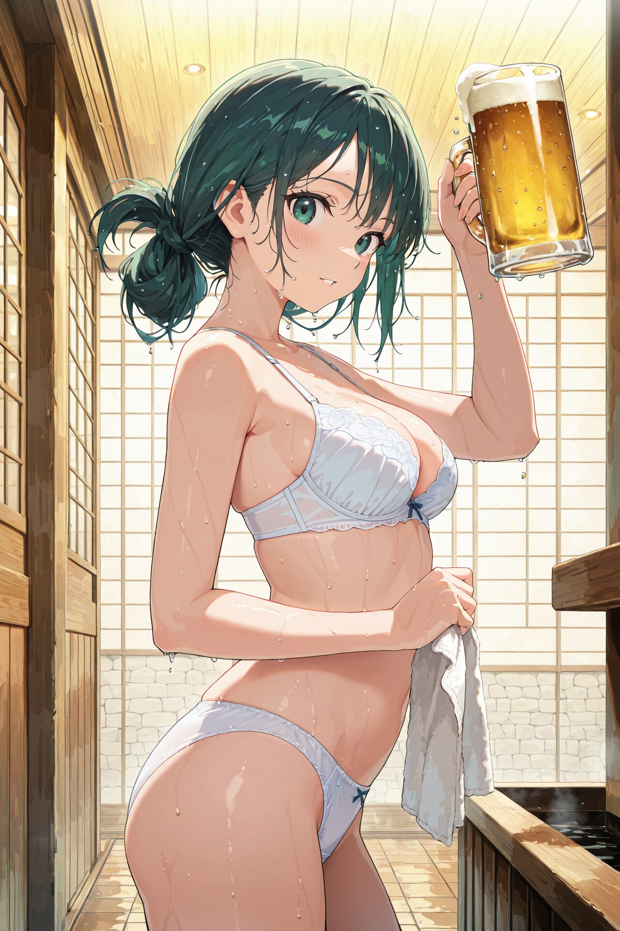 温泉地、下着姿で乾杯 Z315