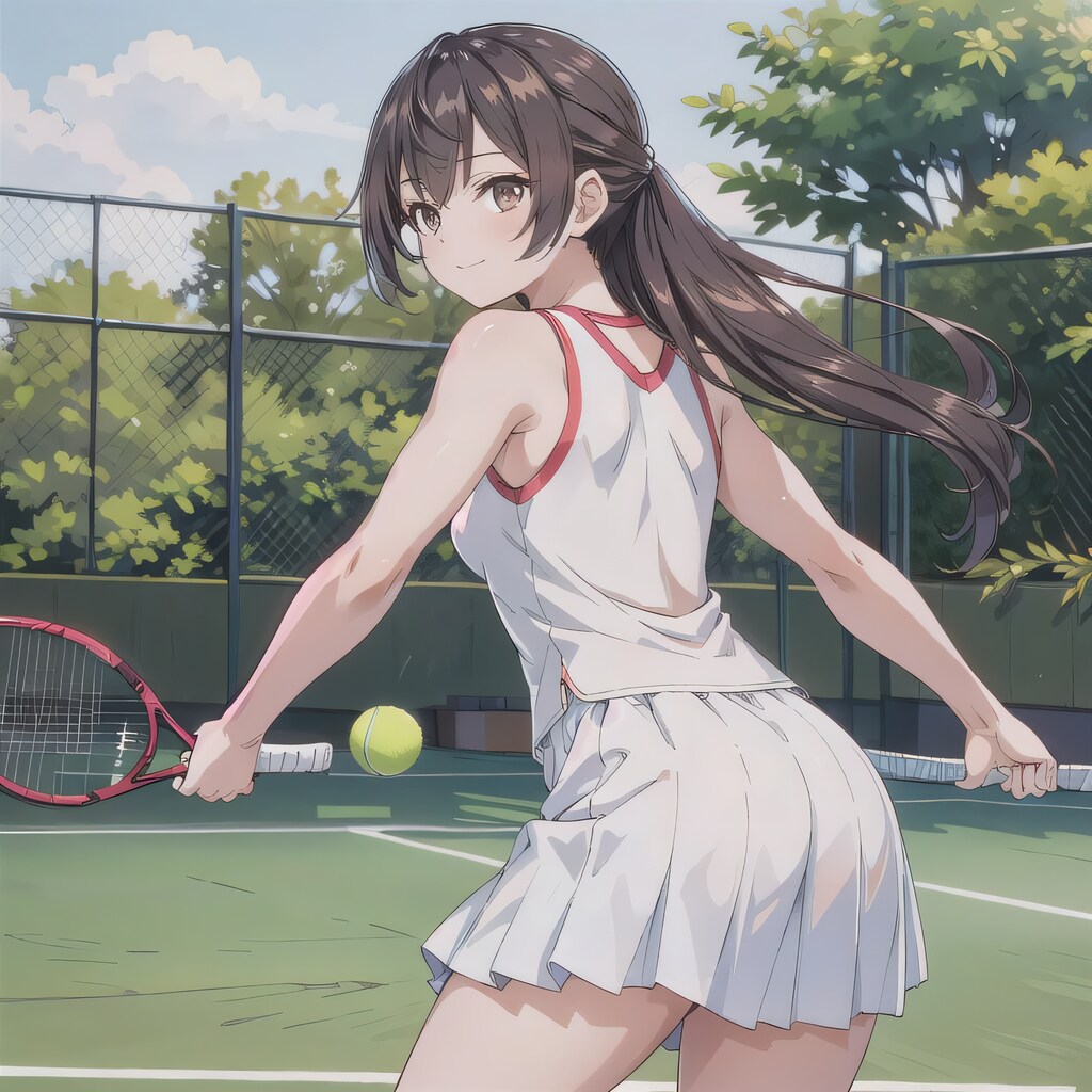 黒髪ロングでテニスウェアの少女１９