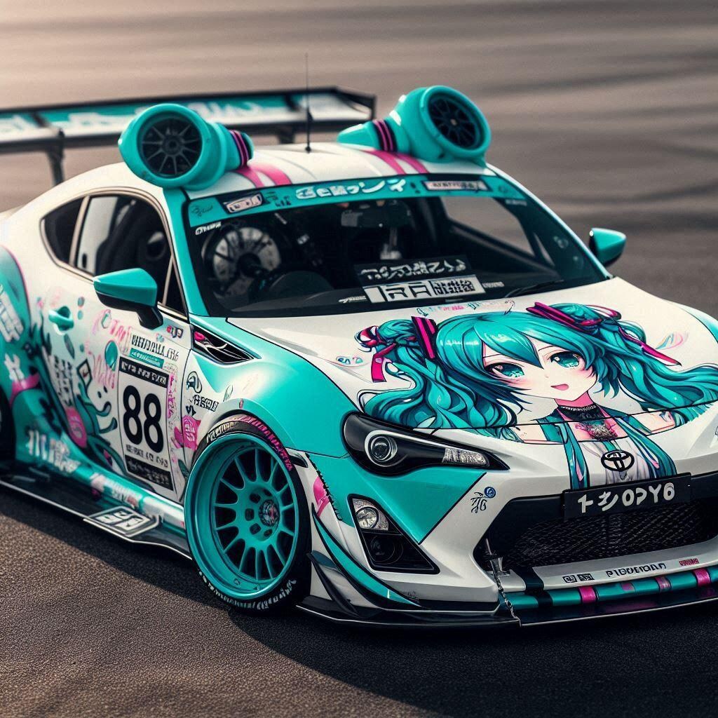 初音ミクカラーのトヨタ86のドリ車