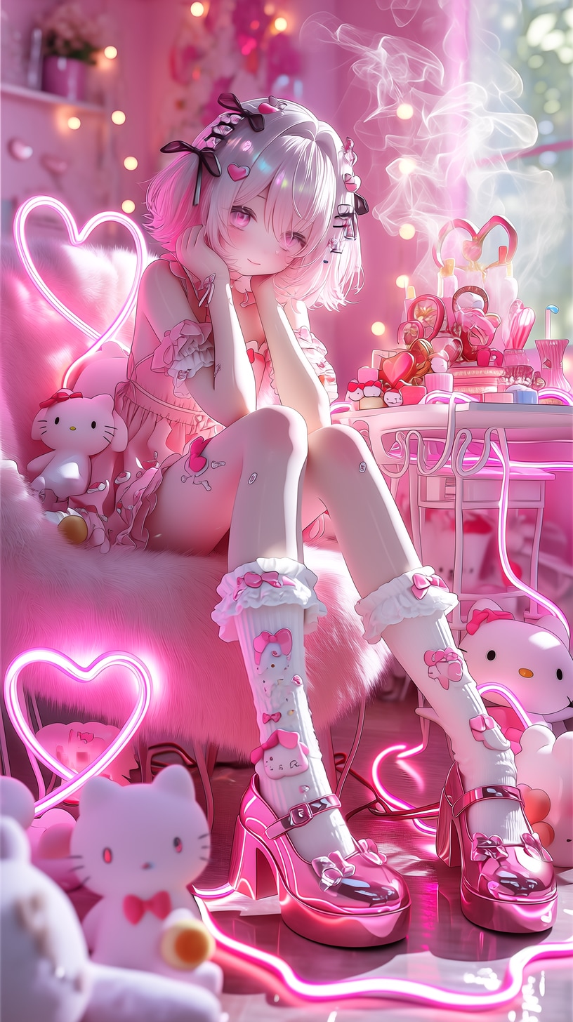 ピンクの部屋で囁く甘い秘密 | の人気AIイラスト・グラビア