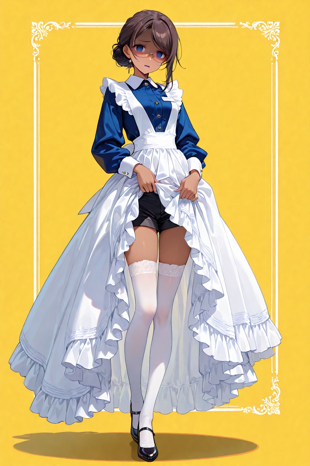 Maid Komiya Mitsuru lifts her skirt up