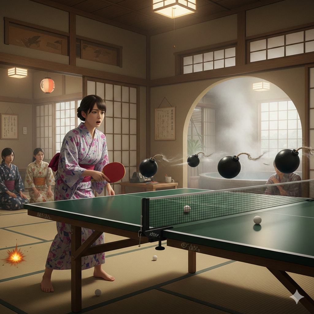 リアル温泉卓球？と旅館爆破 | の人気AIイラスト・グラビア