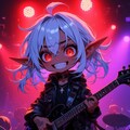 ライブハウスでギターを奏でるヴィジュアル系ちびキャラのダークエルフ 4枚目