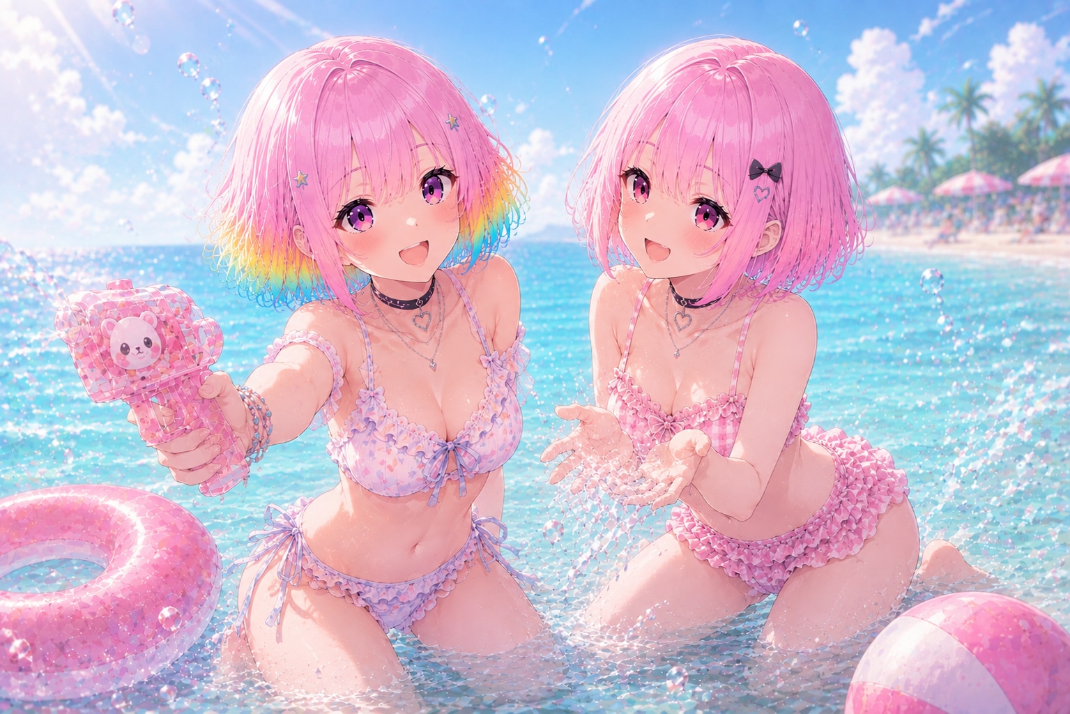 虹色の毛先と、ピンクの夏🌊☀️