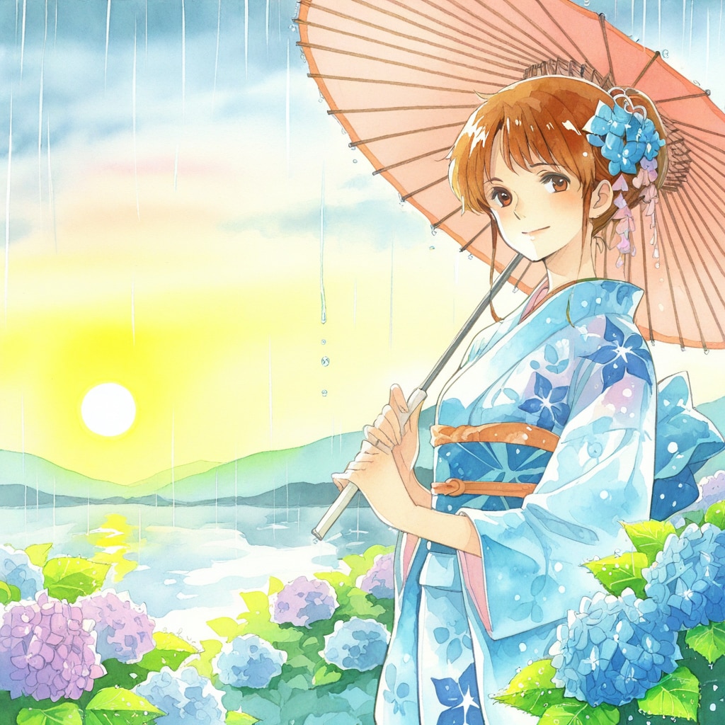 夕日の梅雨の季節